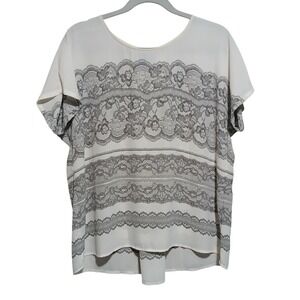 Skies Are Blue Blouse Top Lace Trim Short Sleeve Elegant‎ Cream Size L